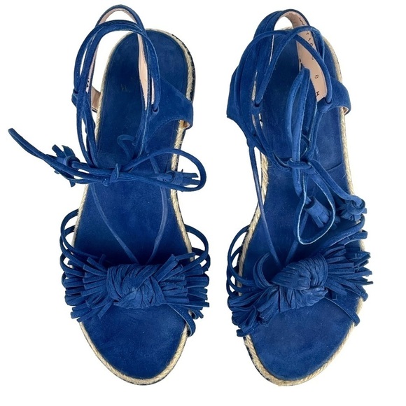 STUART WEITZMAN FLOWERPOT BLUE SANDALS FRINGE KNOT ESPADRILLE ANKLE WRAP SANDALS - Picture 7 of 12